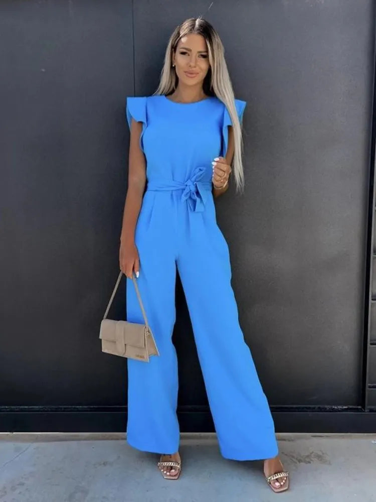 Clara | Women's Ruffled Sleeve Wide-Leg Jumpsuit