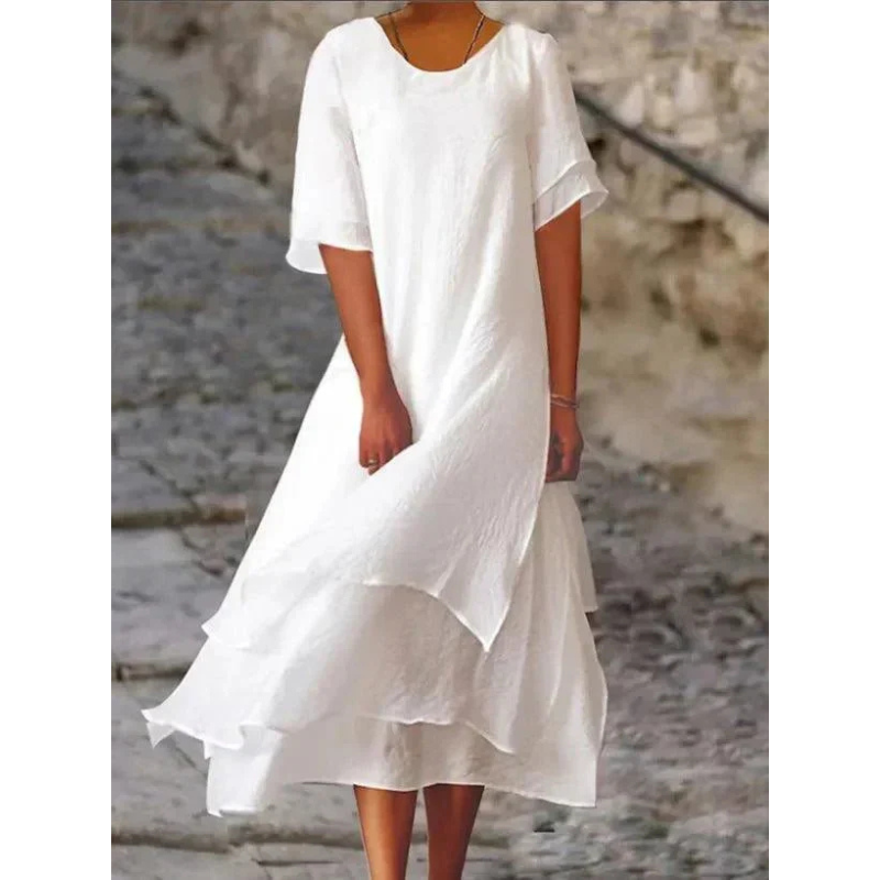 Lucy | Women's Layered Short Sleeve Midi Dress