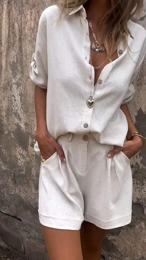 Sienna | Women's Button Front Shirt & Shorts Casual Set