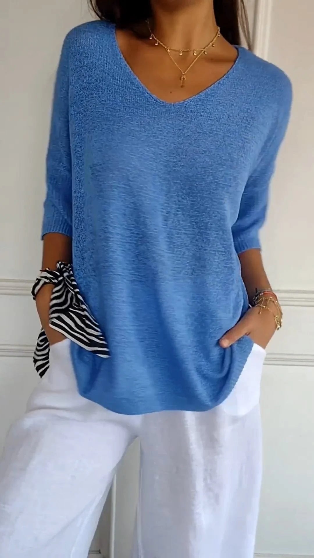 Nora | Women's V-Neck 3/4 Sleeve Knit Top