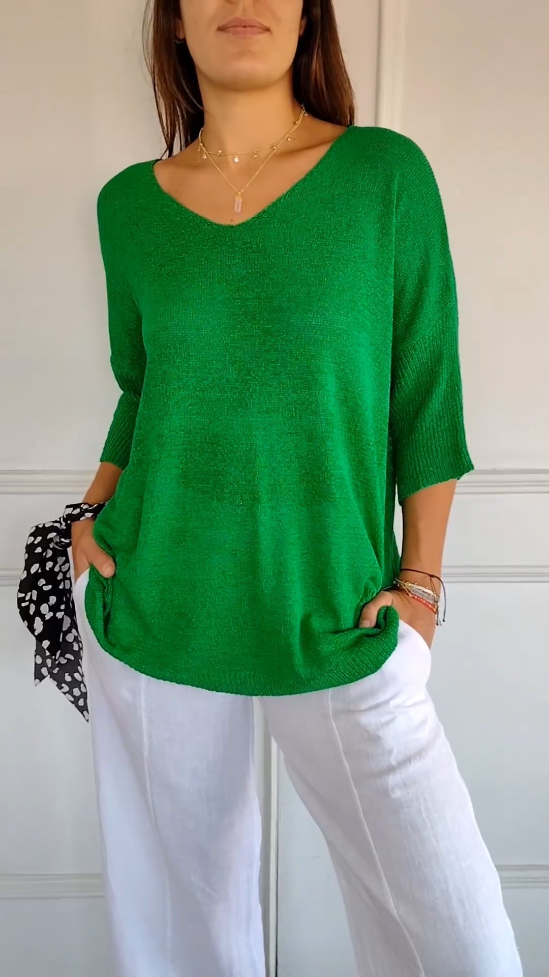 Nora | Women's V-Neck 3/4 Sleeve Knit Top