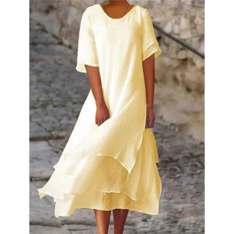 Lucy | Women's Layered Short Sleeve Midi Dress