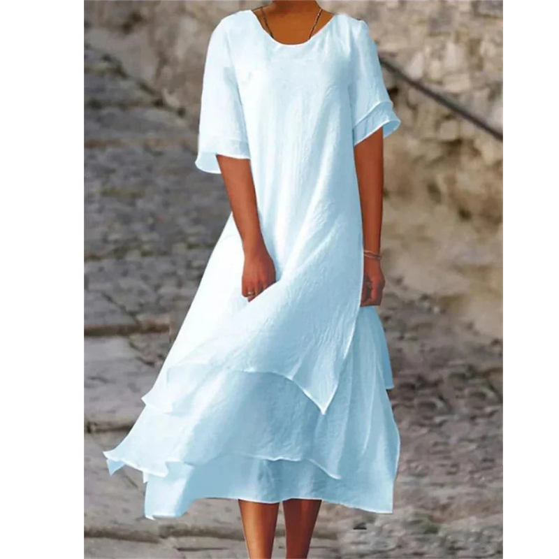 Lucy | Women's Layered Short Sleeve Midi Dress