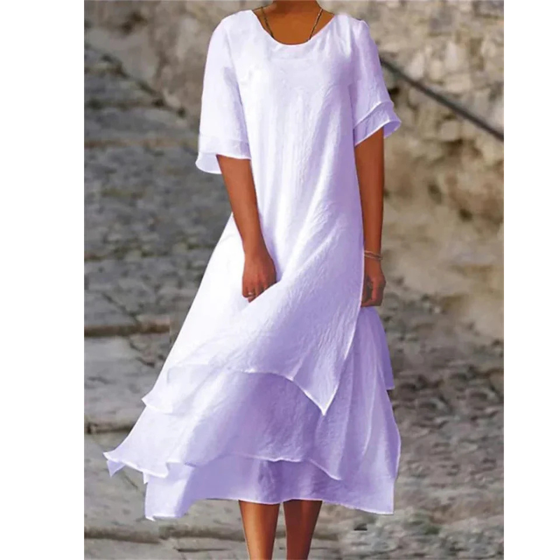 Lucy | Women's Layered Short Sleeve Midi Dress