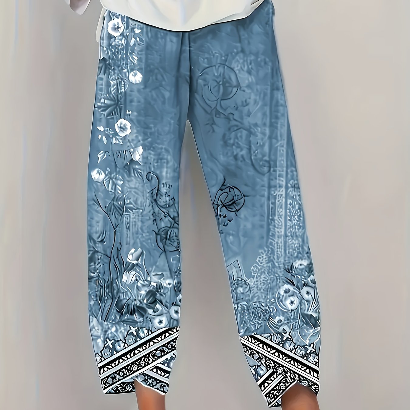 Maya | Women's Boho Floral Wide-Leg Capri Pants