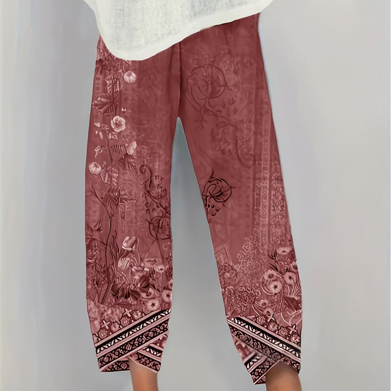 Maya | Women's Boho Floral Wide-Leg Capri Pants
