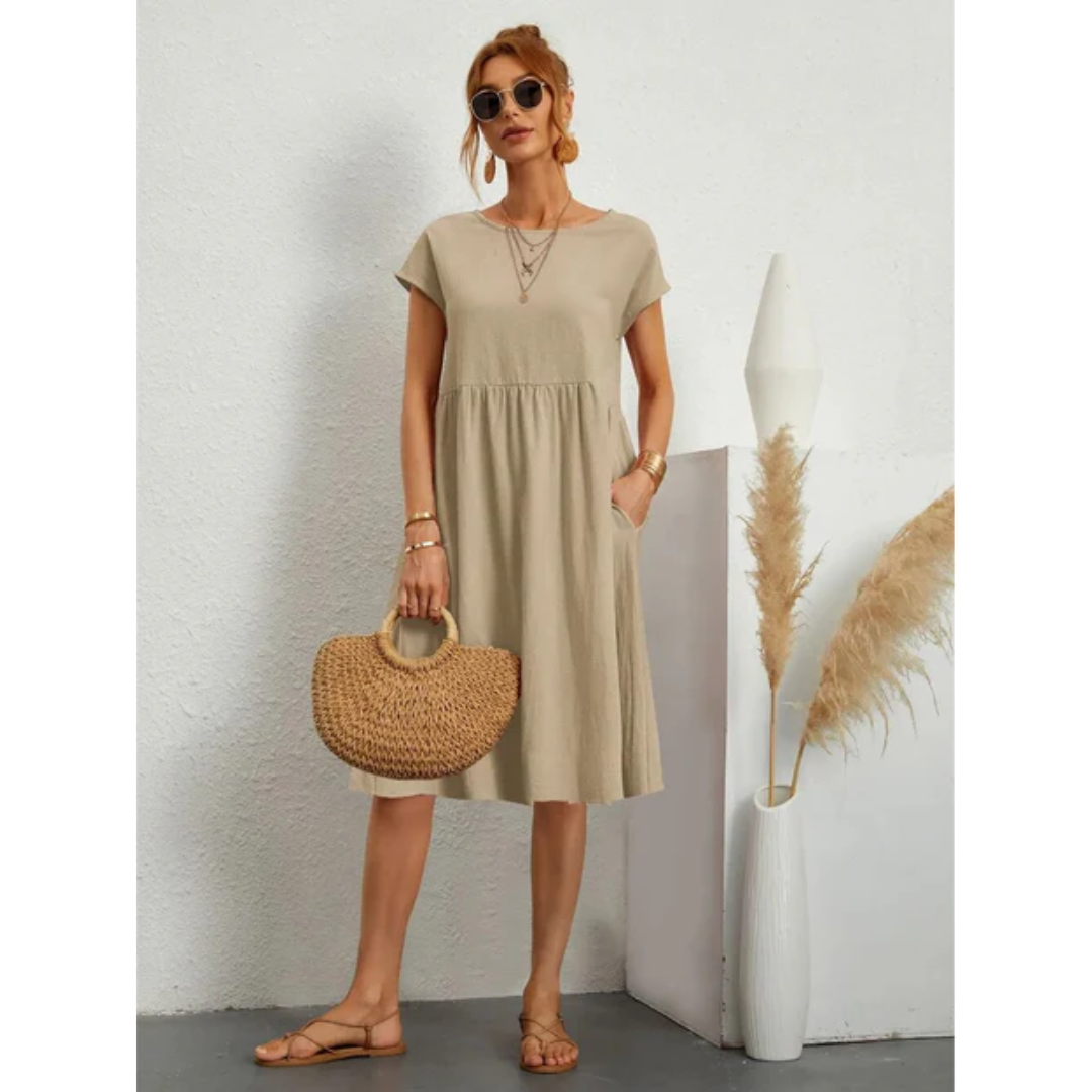 Molly | Women's Short Sleeve Midi Dress With Pockets