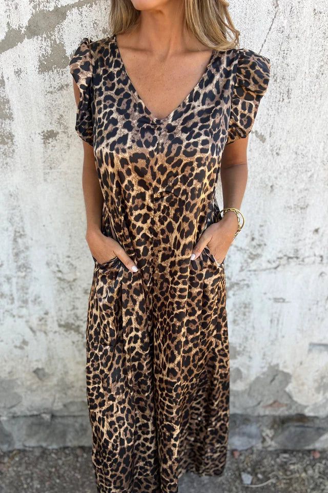 Kylie | Women's Leopard Print Ruffle Sleeve Jumpsuit