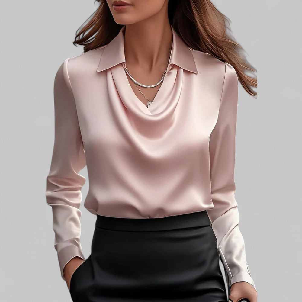 Clara | Women's Cowl Neck Satin Pullover Blouse