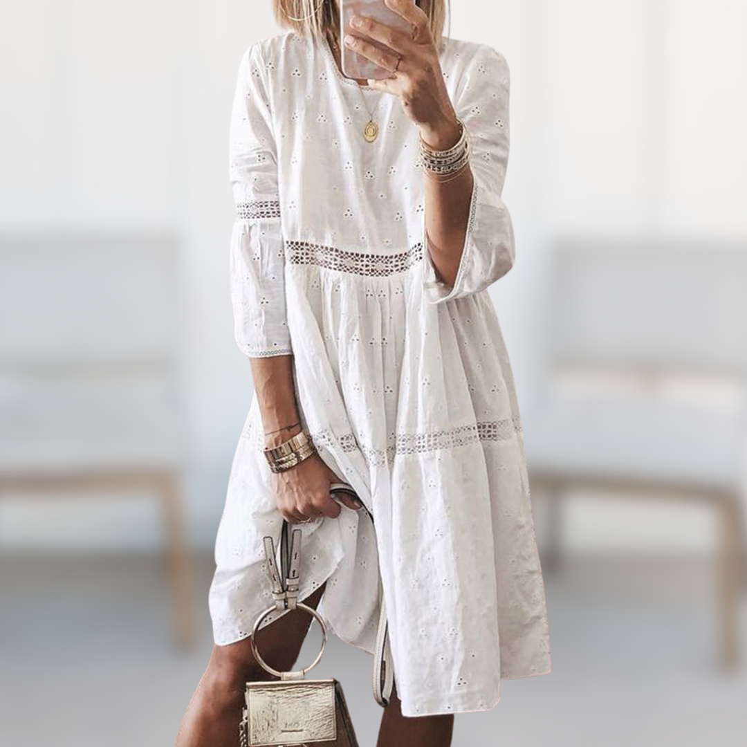 Lily | Women's Round Neck 3/4 Sleeve Mini Dress