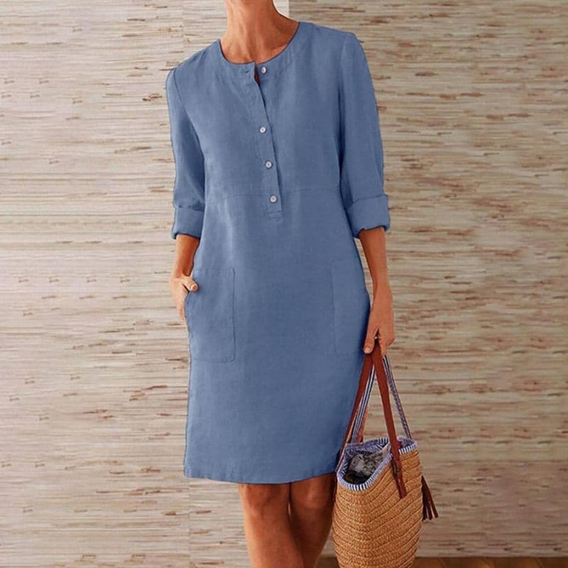 Audrey | Women's Button Front Shift Dress With Pockets