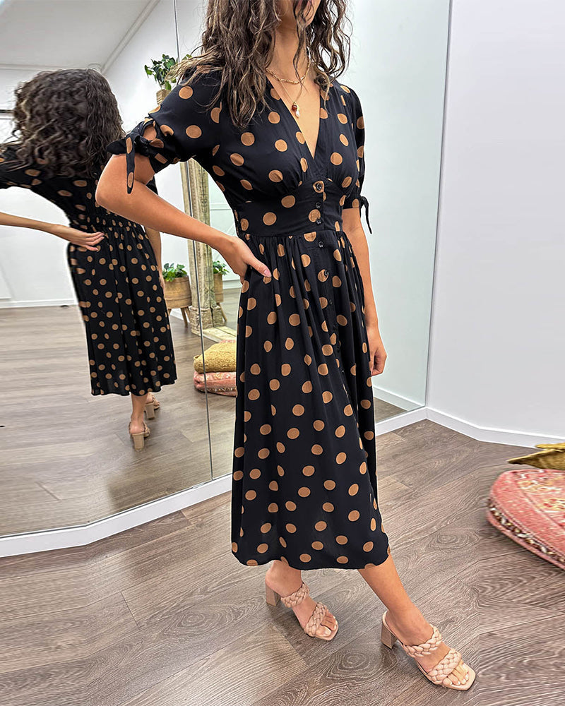 Isabella | Women's Polka Dot V-Neck Midi Dress