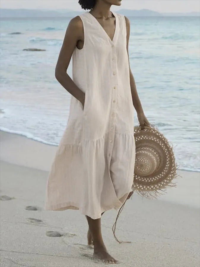 Mila | Women's Sleeveless V-Neck Beach Midi Dress