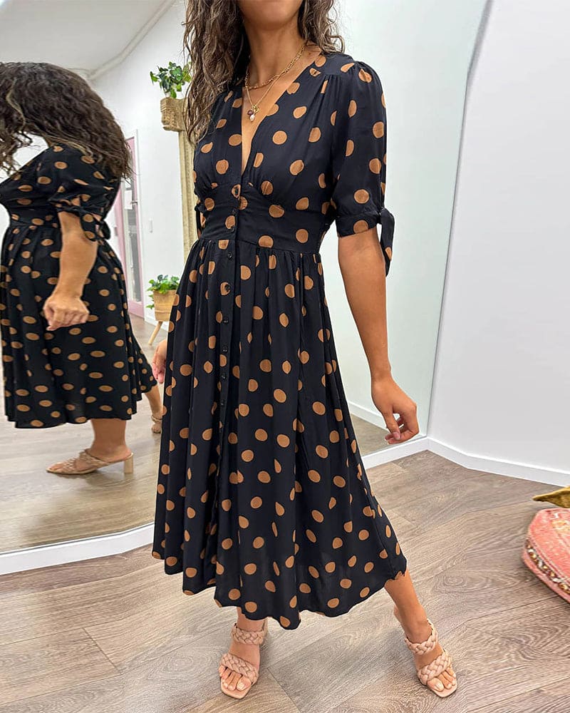 Isabella | Women's Polka Dot V-Neck Midi Dress