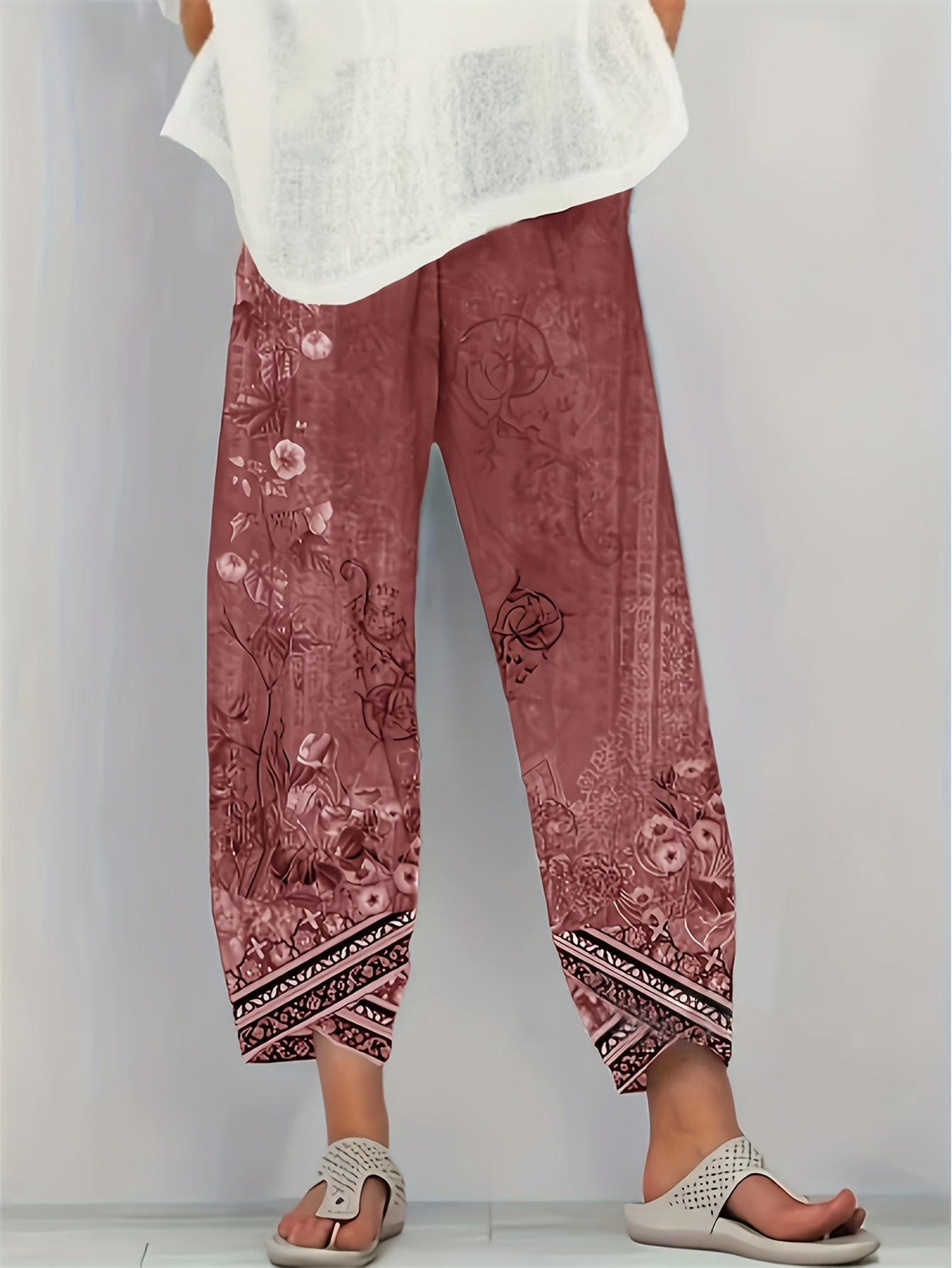 Maya | Women's Boho Floral Wide-Leg Capri Pants