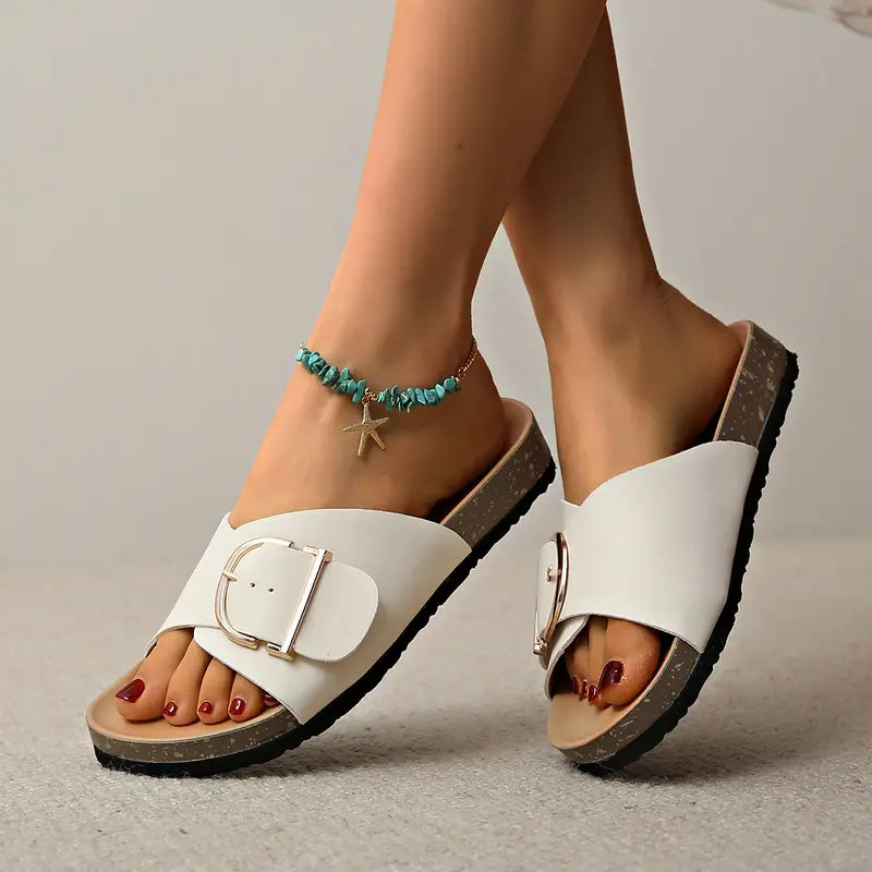 Nora | Women's Buckle Strap Open Toe Slide Sandals