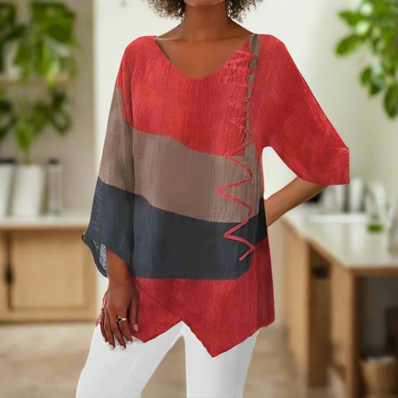 Mila | Women's Loose Colorblock V Neck Tunic Top