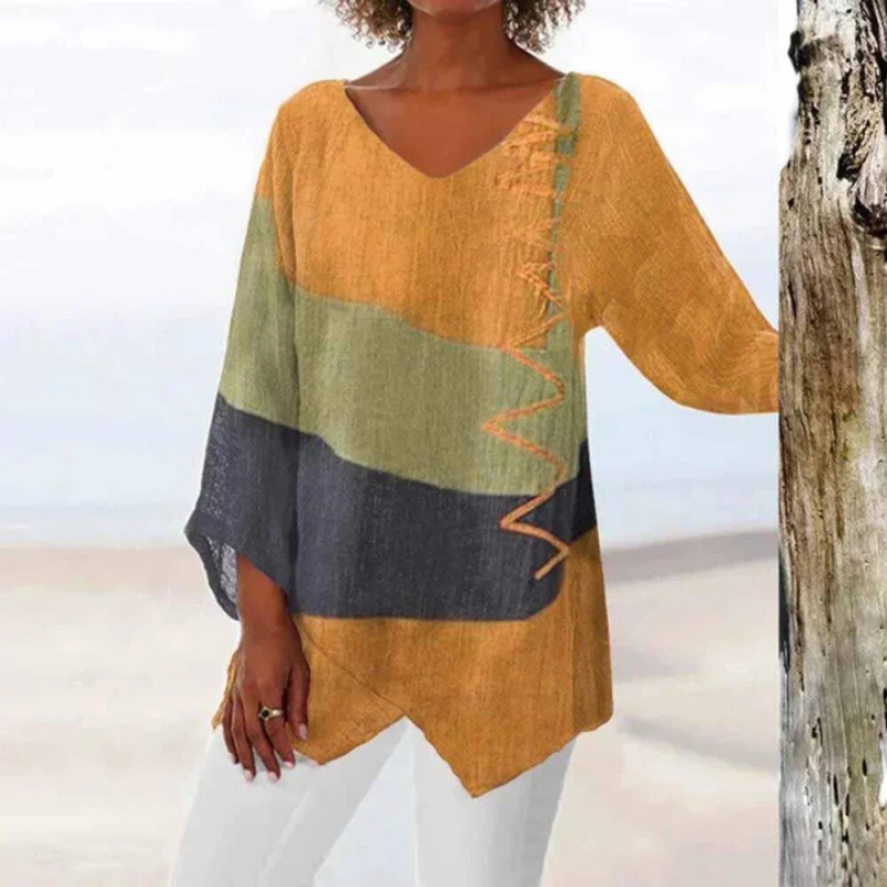 Mila | Women's Loose Colorblock V Neck Tunic Top