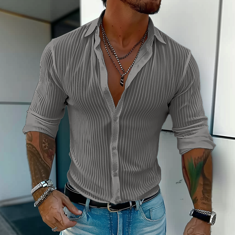 Ethan | Men's Modern Ribbed Slim-Fit Linen Shirt