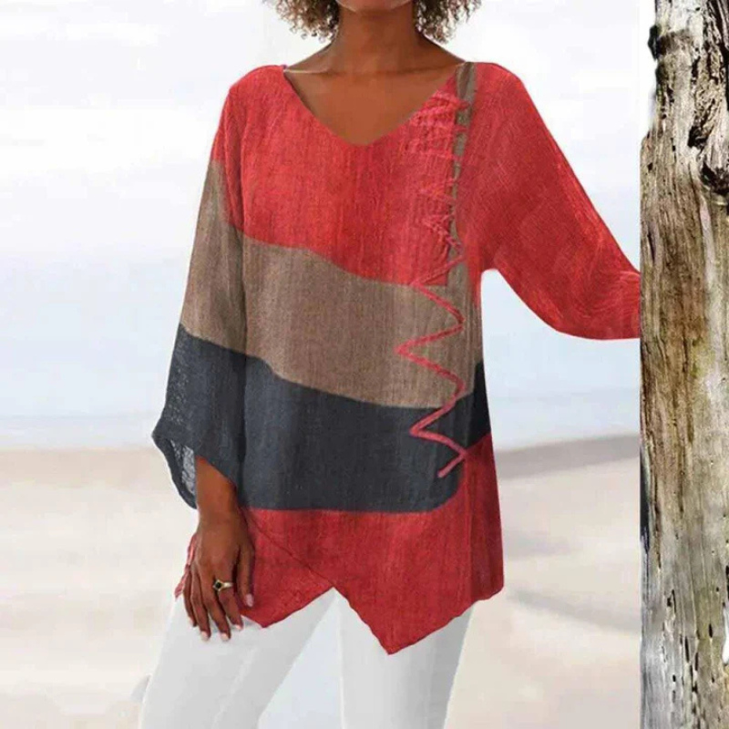 Mila | Women's Loose Colorblock V Neck Tunic Top