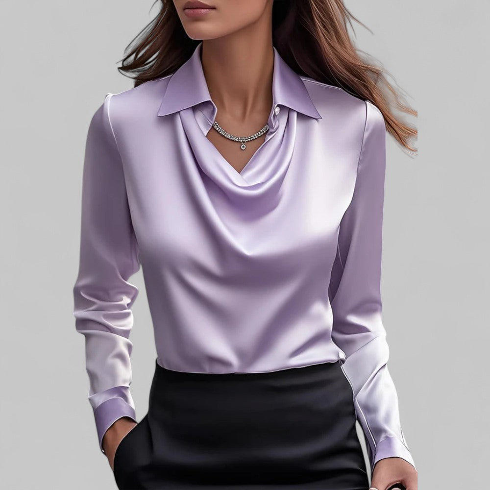 Clara | Women's Cowl Neck Satin Pullover Blouse
