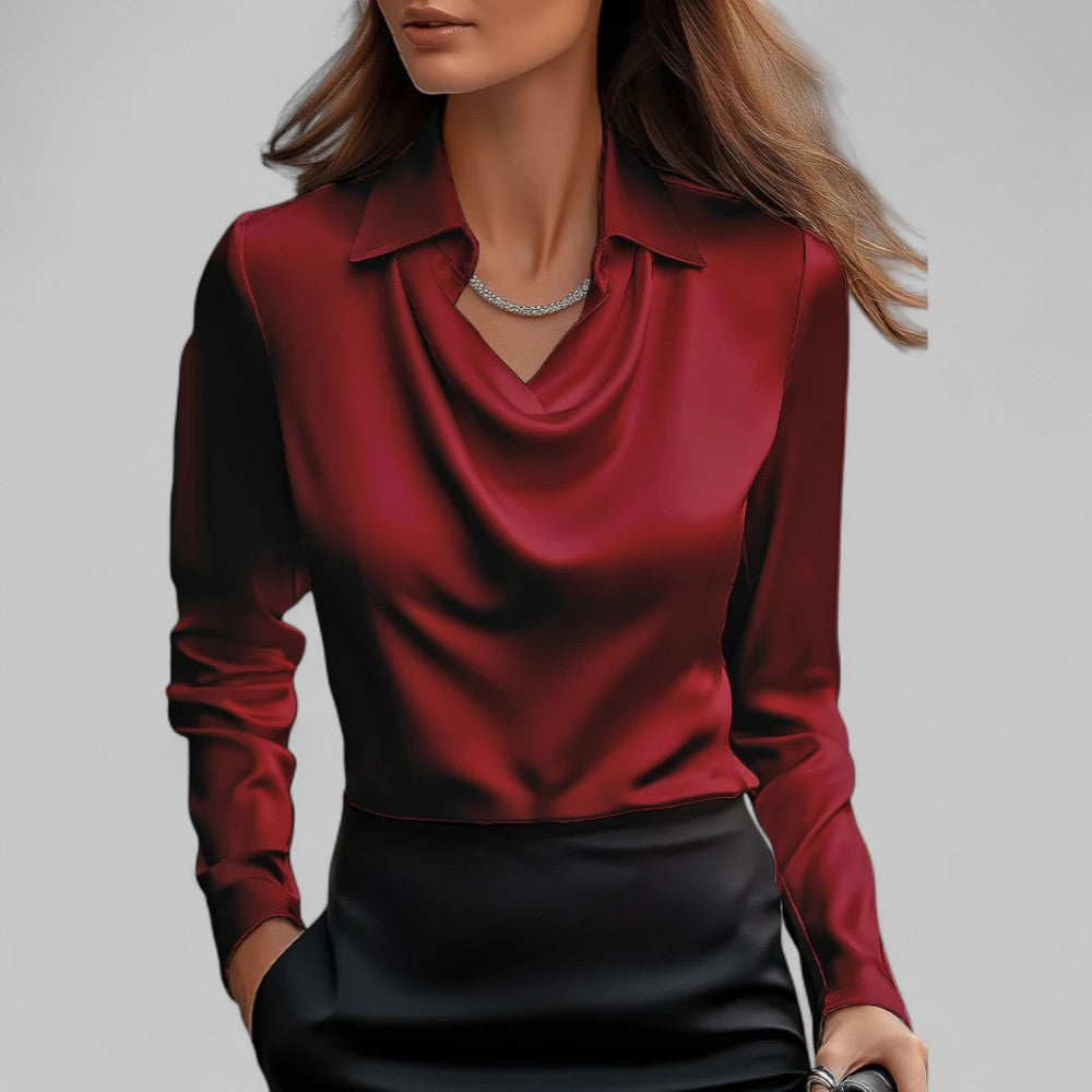 Clara | Women's Cowl Neck Satin Pullover Blouse