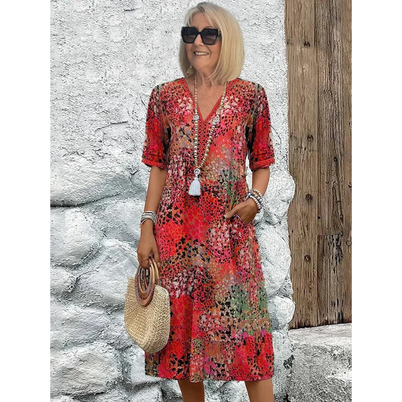Harper | Women's Loose Fit 3/4 Sleeve Midi Dress