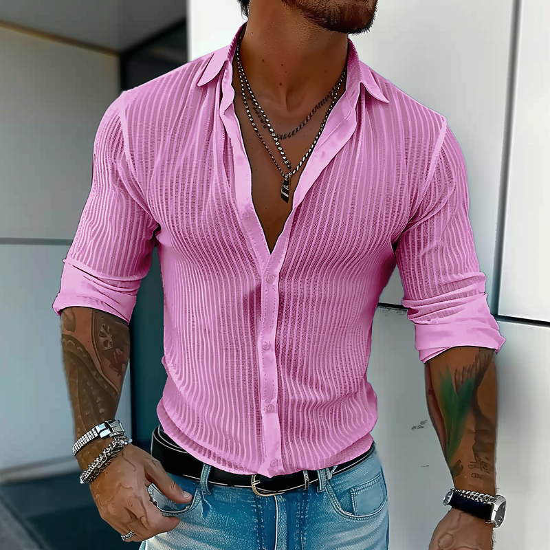 Ethan | Men's Modern Ribbed Slim-Fit Linen Shirt