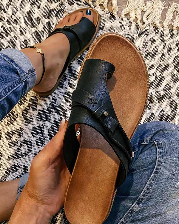 Aria | Women's Boho Braided Toe Ring Slide Sandals