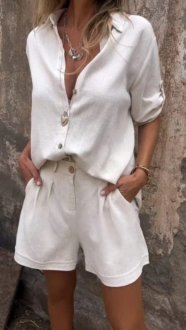 Sienna | Women's Button Front Shirt & Shorts Casual Set