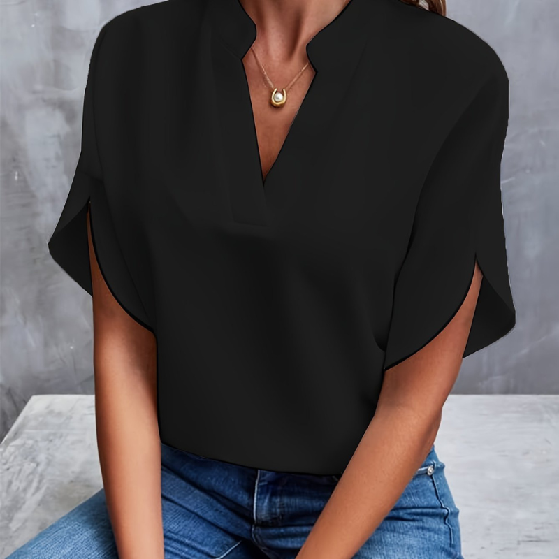 Chloe | Women's Short Sleeve V-Neck Classic Blouse