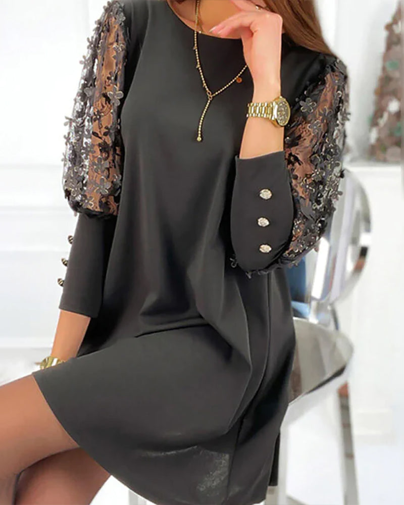 Chloe | Women's Lace Sheer Sleeve Mini Dress