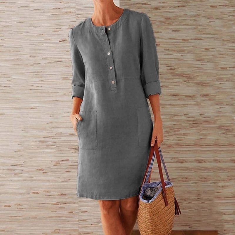 Audrey | Women's Button Front Shift Dress With Pockets