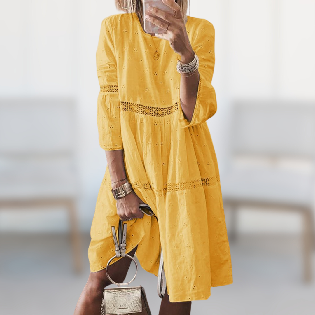 Lily | Women's Round Neck 3/4 Sleeve Mini Dress