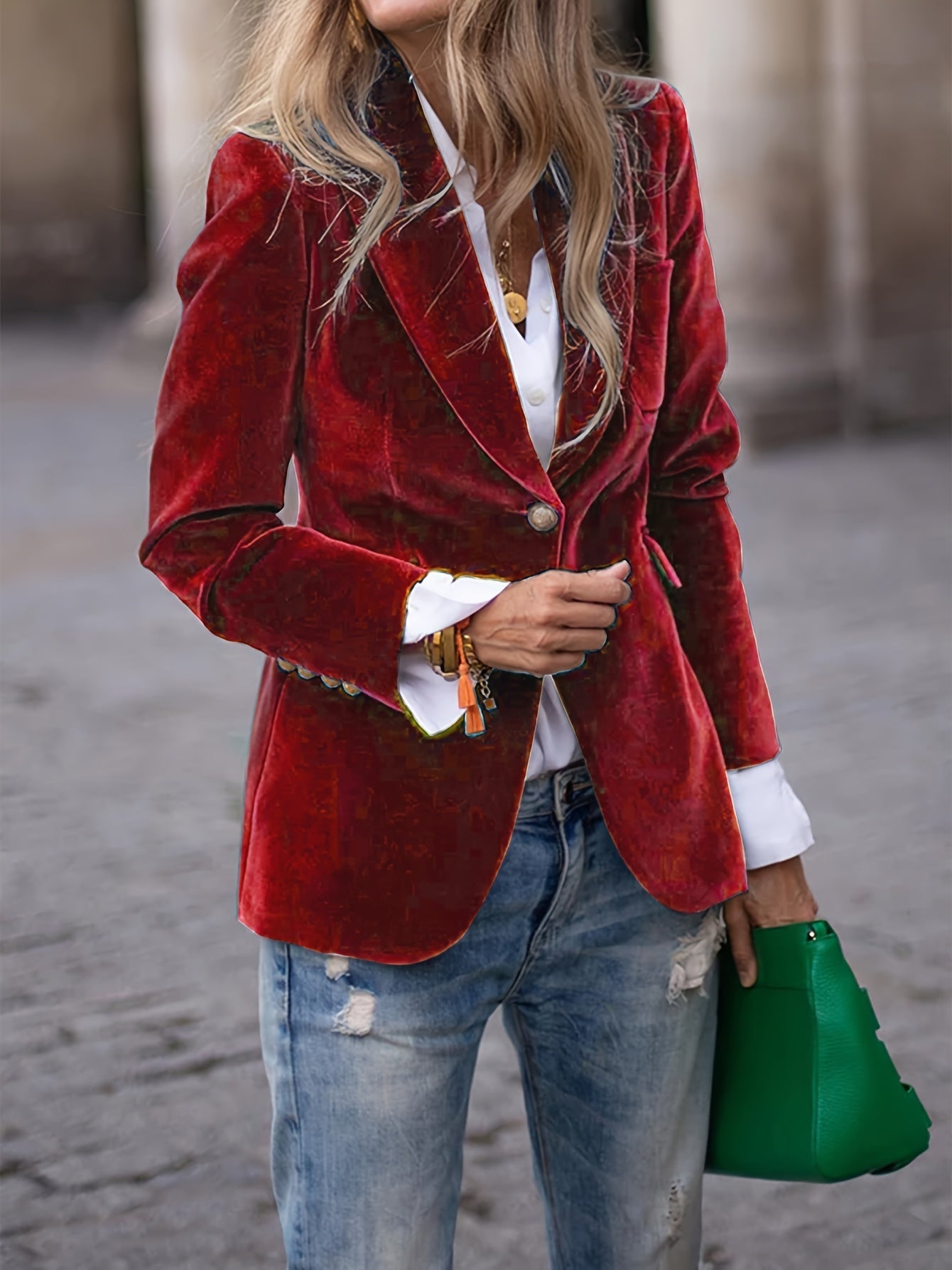 Valeria | Women's Tailored Velvet Button Blazer