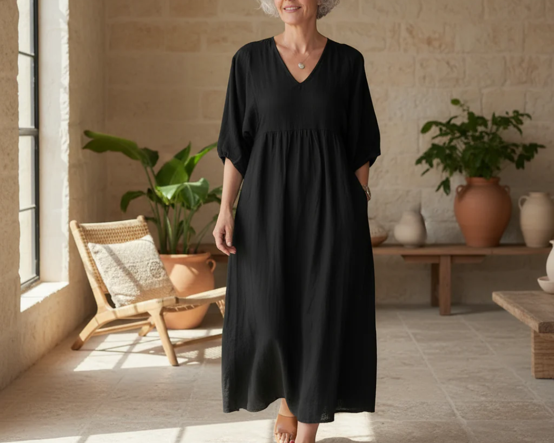 Lydia | Women's Casual V Neck Pocket Midi Dress