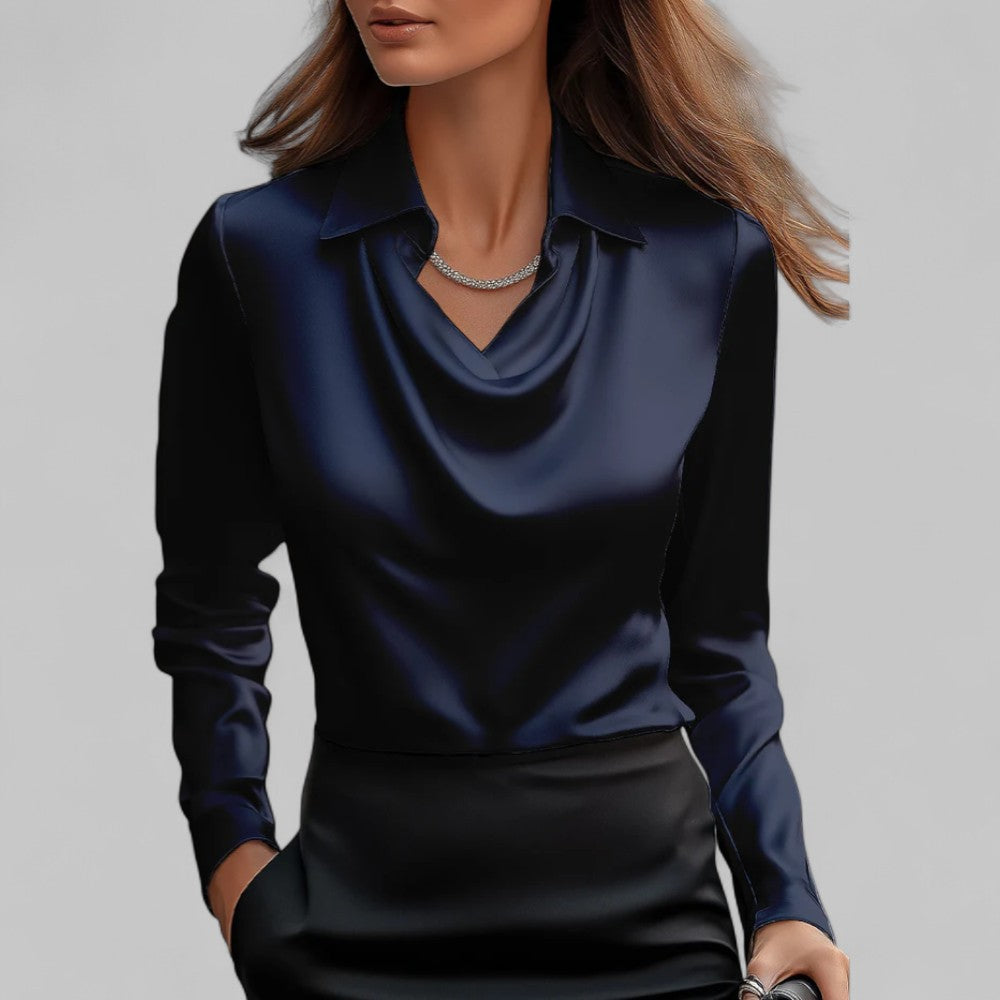 Clara | Women's Cowl Neck Satin Pullover Blouse