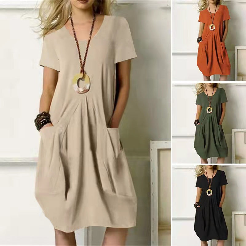Amelia | Women's Short-Sleeve Pocket Swing Dress