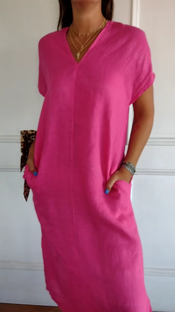Lena | Women's Cap Sleeve V-Neck Shift Mini Dress