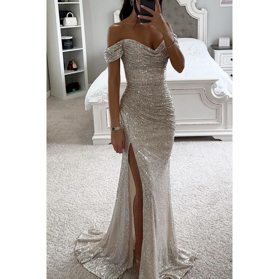 Gabriella | Women's Off-Shoulder High Slit Maxi Dress