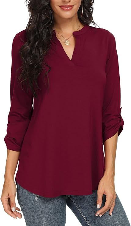 Elena | Women's V-Neck 3/4 Split Sleeve Flowy Blouse