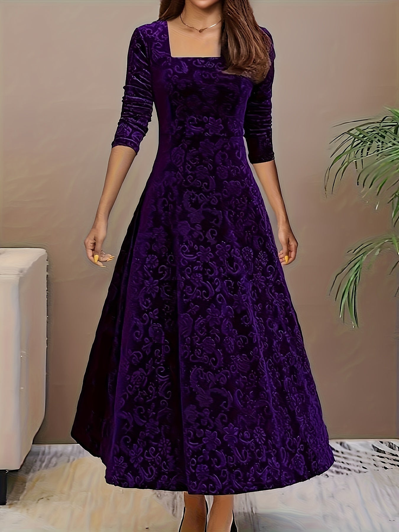 Isabella | Women's Embroidered Velvet Maxi Dress