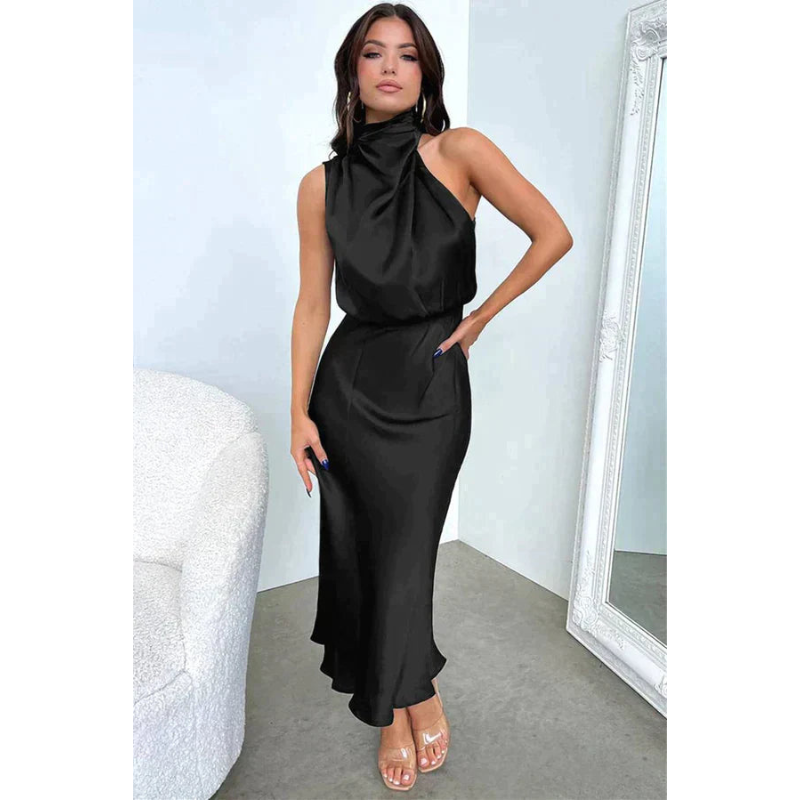 Amelia | Women's Halter Neck Satin Midi Dress