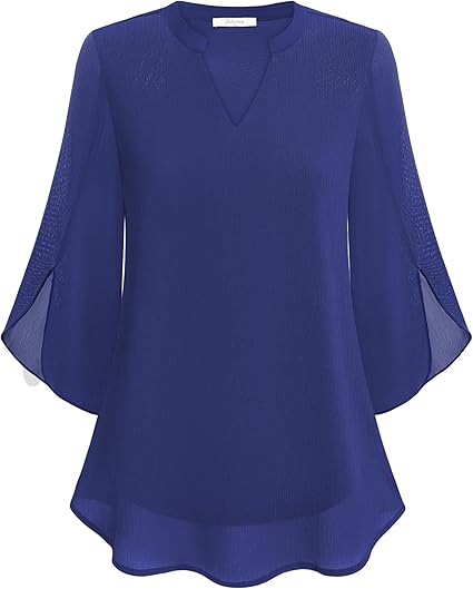 Elena | Women's V-Neck 3/4 Split Sleeve Flowy Blouse