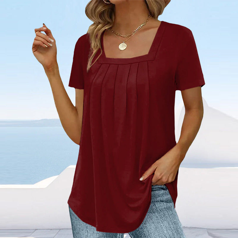 Clara | Women's Square Neck Pleated Blouse