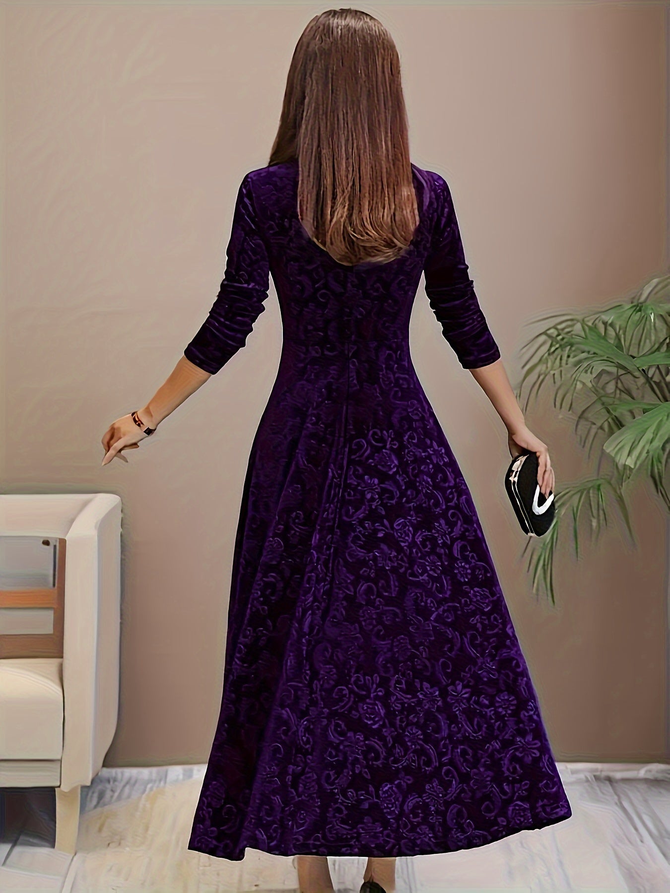 Isabella | Women's Embroidered Velvet Maxi Dress