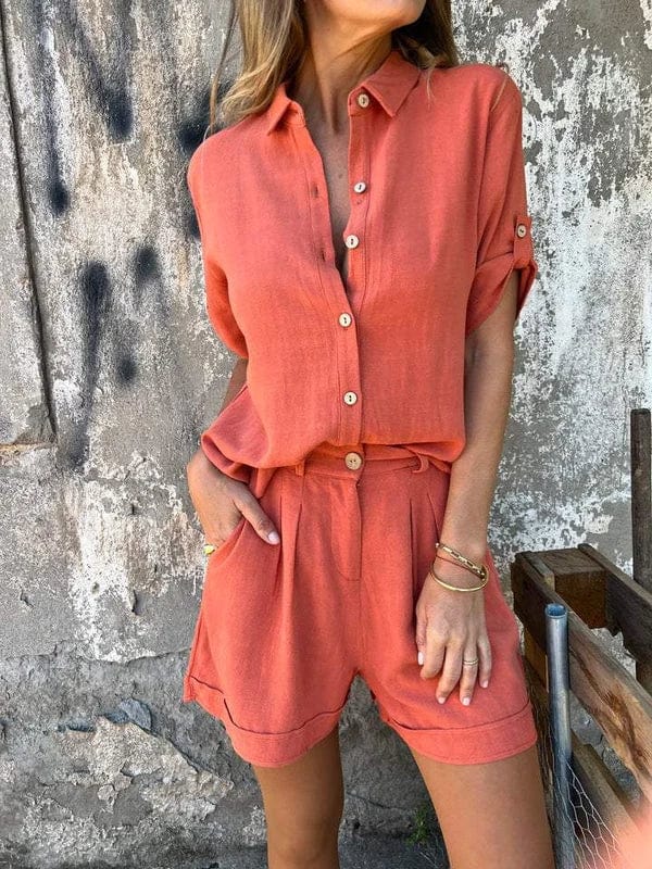 Sienna | Women's Button Front Shirt & Shorts Casual Set