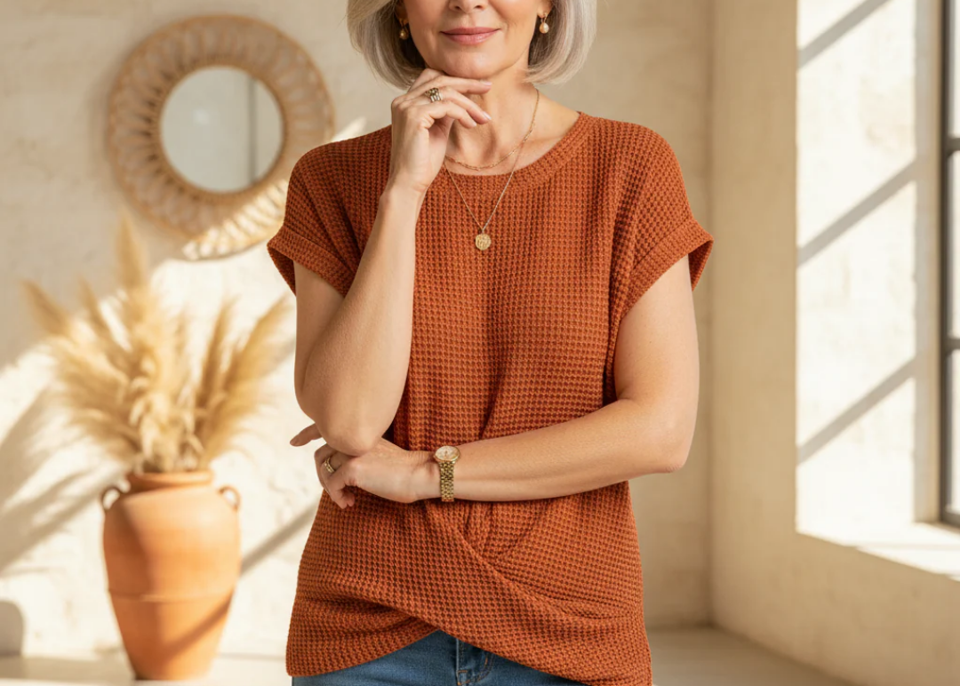 Harley | Women's Waffle Knit Rolled Sleeve Blouse