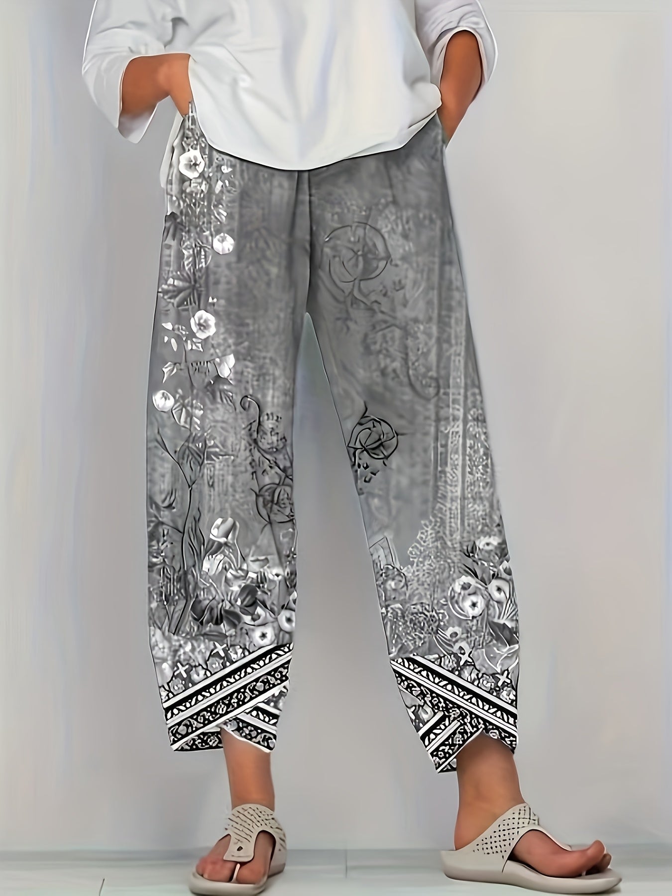 Maya | Women's Boho Floral Wide-Leg Capri Pants
