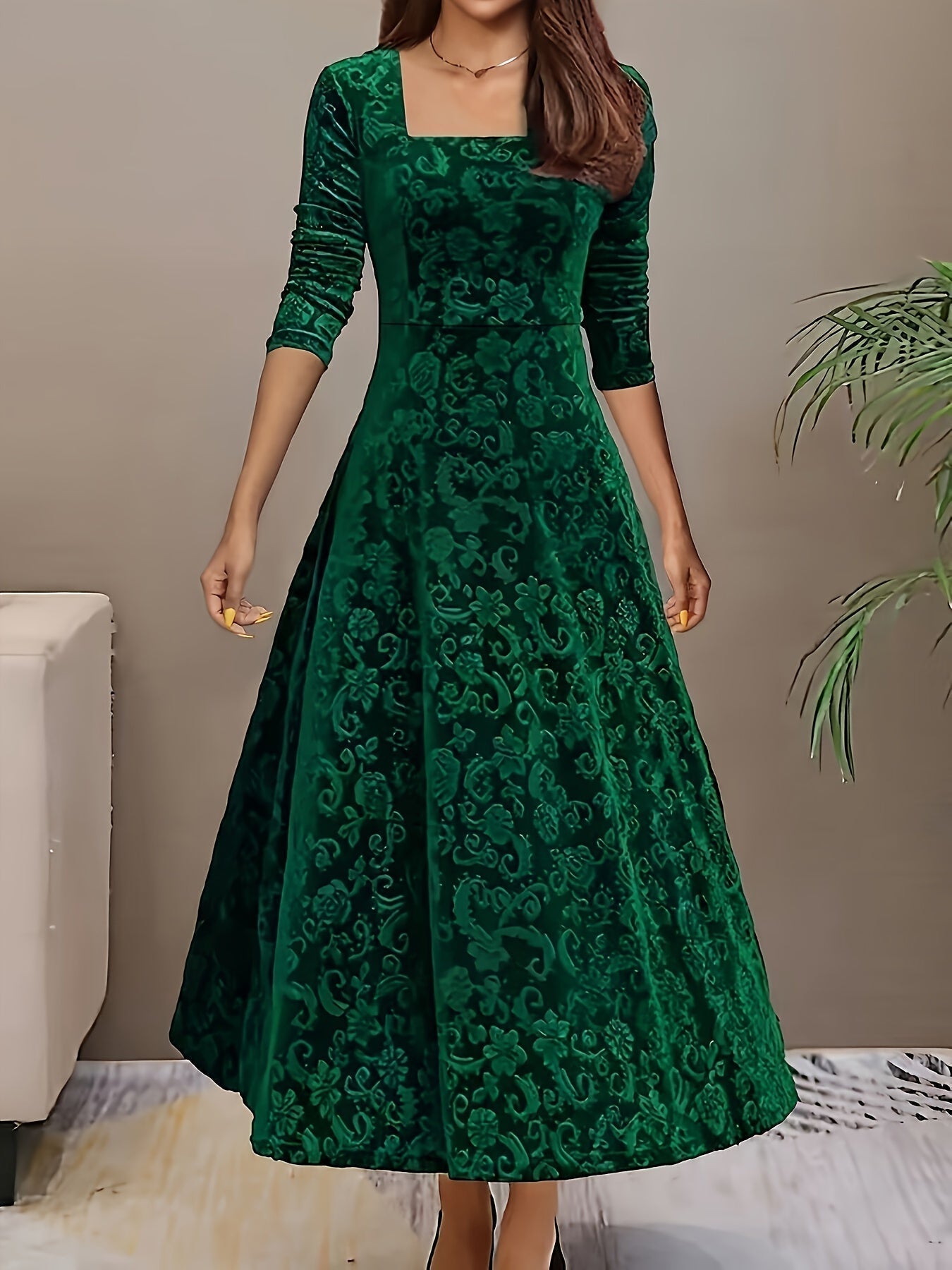 Isabella | Women's Embroidered Velvet Maxi Dress
